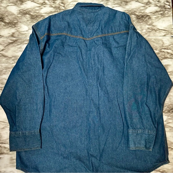 Key Denim Mens Sz 2XL Blue Jeans Long Sleeve Western Pearl Snap Two Pocket Shirt - Picture 4 of 8